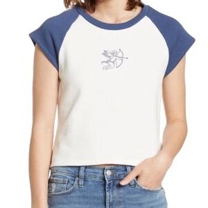 Abound Short Sleeve Raglan Sweatshirt in Navy Graphic Angel Small New